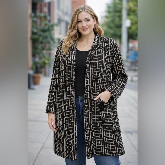 By Design Jackets & Blazers - By Design Black and Tan Open Front Sweater Medium